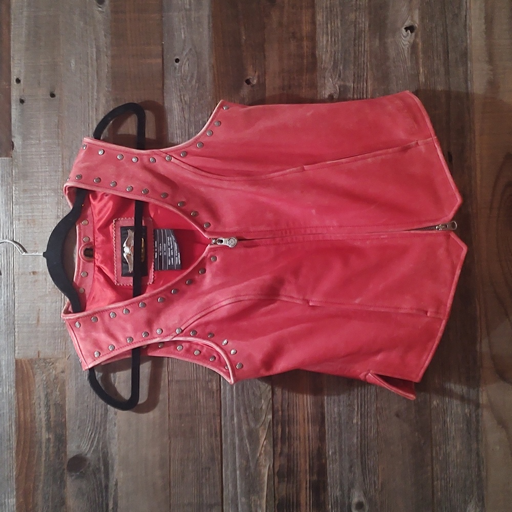 Harley Davidson distressed Red Leather embossed vest